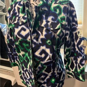 Chico's Green and Blue Patterned Jean Jacket Women’s Size 1